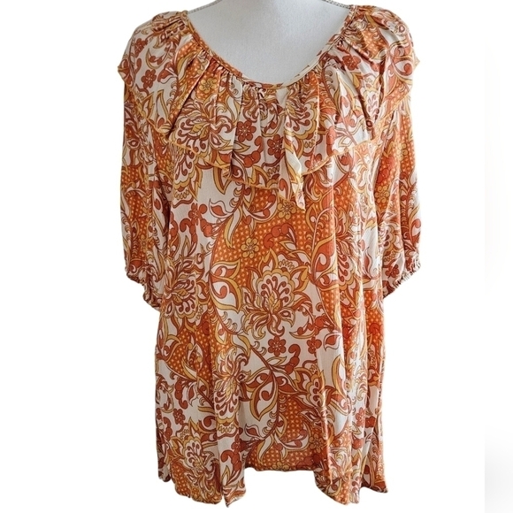 SUGARFOX BOHO PULLOVER TOP SZ M ORANGE GOLD - Picture 1 of 7